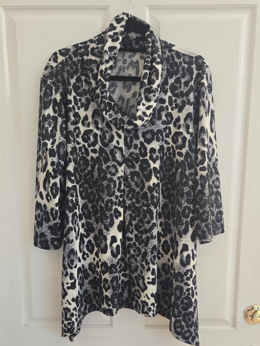 Roz & Ali Black and White Leopard Print Cowl Neck Tunic